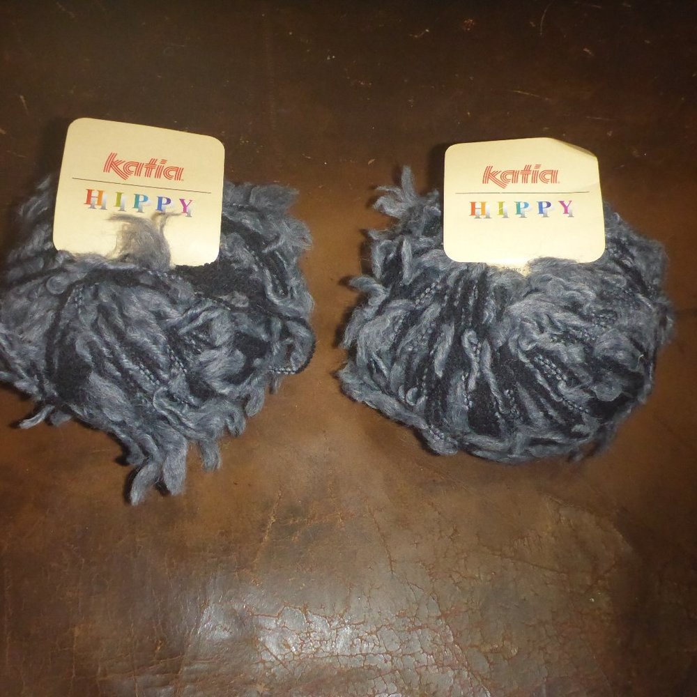 2 Balls Katia Hippy Wool Blend Yarn - Color 14 Grey Black Combo - 84 yds ea.